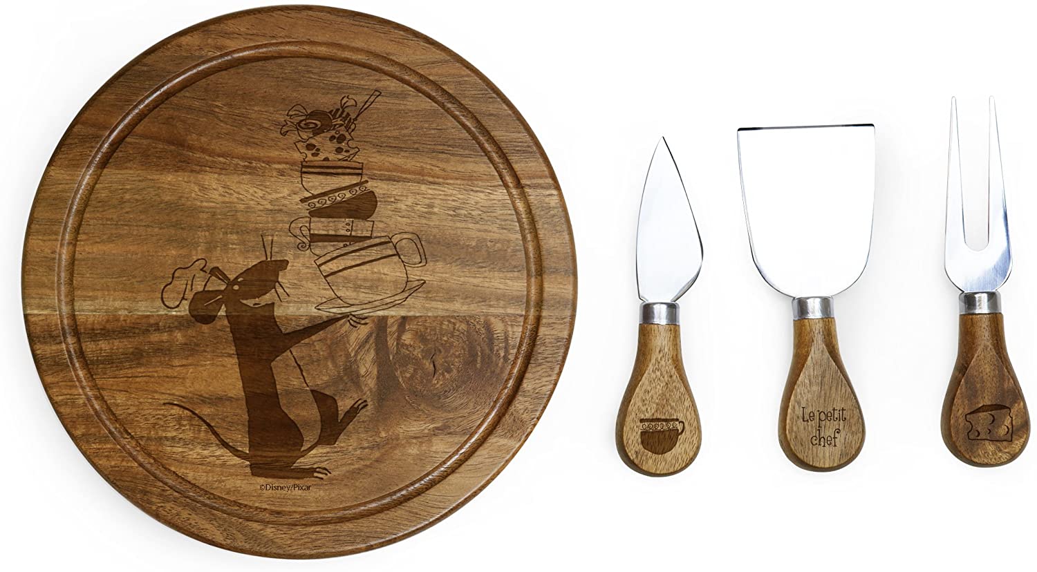 Price:$39.95 Time Disney/Pixar Ratatouille Brie Acacia Wood Cheese Board Set with Tools, 7-Inch: Home & Kitchen