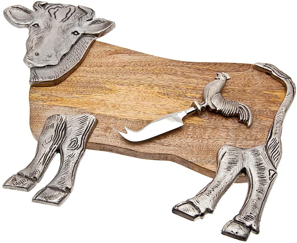 Price:$34.99 Wood Serving Tray, Charcuterie Platter Cheese Board with Knife Cow Shape : Home & Kitchen