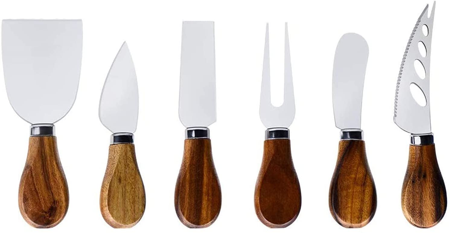 Price:$24.99 6-Piece Cheese Knife Set - Acacia Wood Handle Stainless Steel Cheese Knives for Charcuterie Board: Home & Kitchen