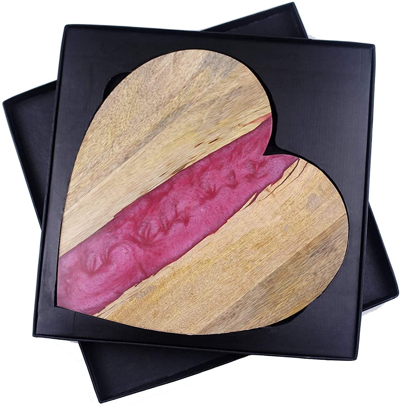 Price:$29.99 Kitchen Wood Cutting Board Housewarming Gift, serving Cheese, Charcuterie Heart Shaped Pink Epoxy Resin River, durable platter for Serving and Chopping, unique, handmade and finished: Home & Kitchen