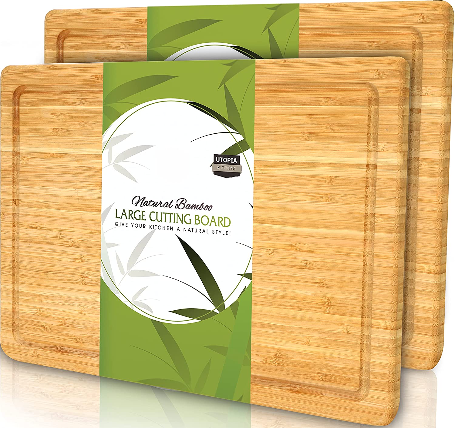 Price:$27.99 Kitchen (Pack of 2) Extra Large Bamboo Cutting Board with Juice Groove - Kitchen Chopping Board for Meat Cheese and Vegetables (17 x 12 Inch): Home & Kitchen