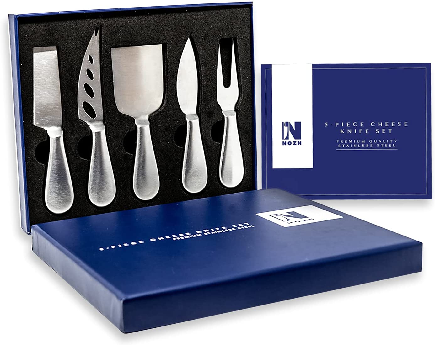 Price:$22.49 Nozh 5-piece Stainless Steel Cheese Knife Set Cheese Knives Set Makes a Desirable Gift - Functional Charcuterie Utensils - Gift Ready Charcuterie Board Accessories - Cheese Board Knife Set: Home & Kitchen