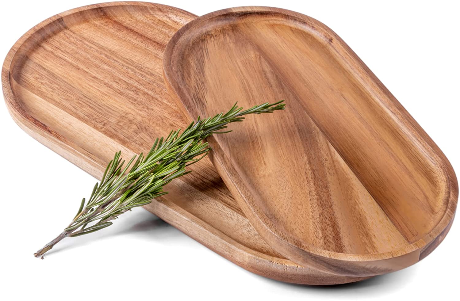 Price:$34.97 Set of 2 Acacia Wooden Serving Trays - Rectangular Oval Shaped Wood Plates for Charcuterie Cheese Bread Fruit Vegetable Dip Sushi Food - Rustic Serving Platter Shallow Dishes - 14x7" & 11x5.5": Platters
