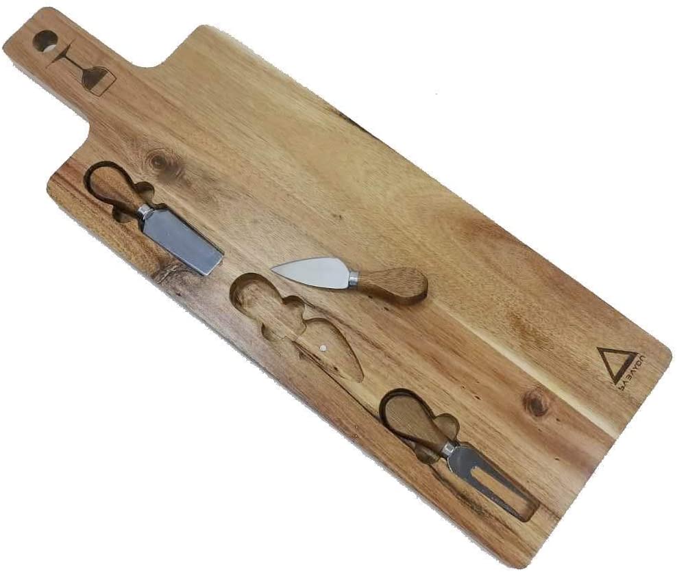 Price:$23.99 Wood Cheese Board and Knife Set Large 23 Inch - SABAYON Wood Cheese Board - Rectangle Serving Food Board - Charcuterie - Cheese - Cheese and Charcuterie Board: Cheese Plates