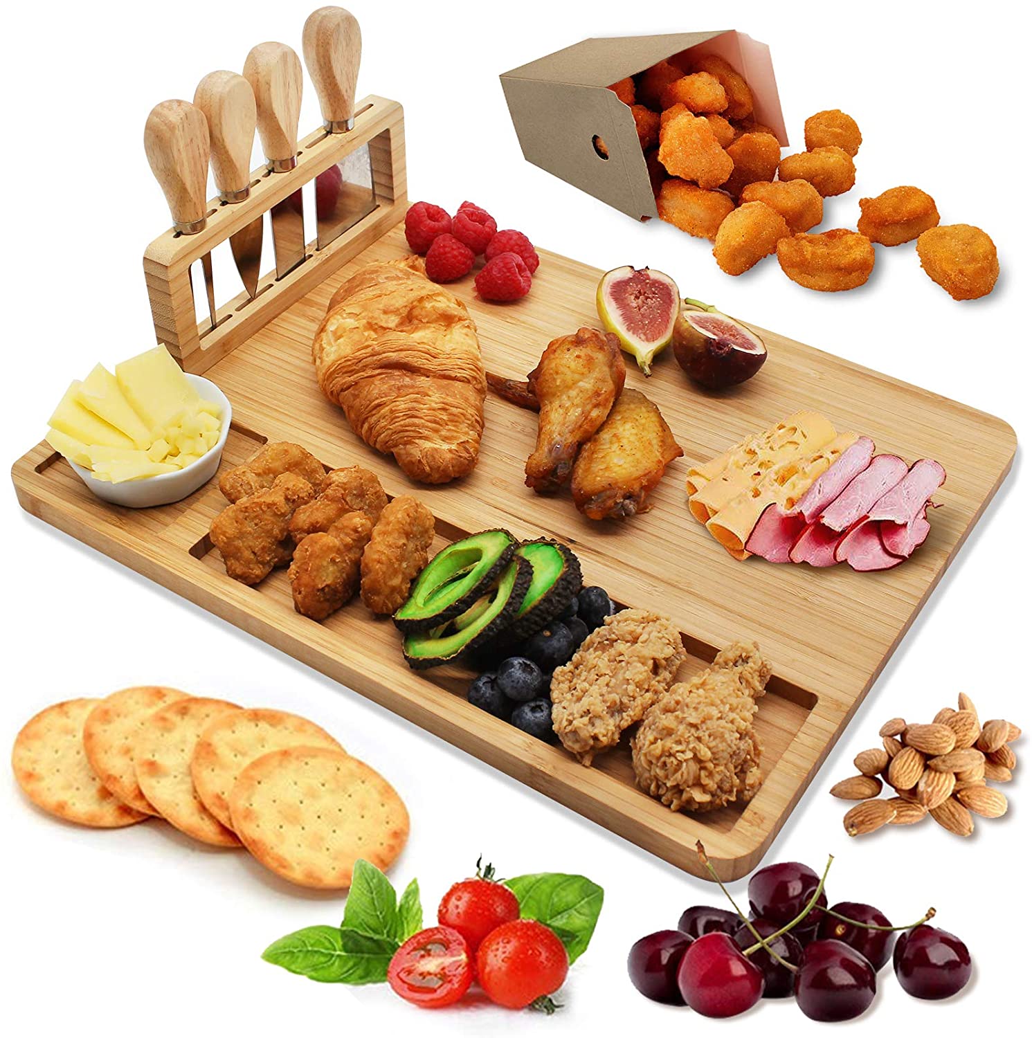 Price:$25.29 Cheese Board Knife Set Charcuterie Platter Serving Tray for Wine Crackers Brie Meat Amazing Gift for Christmas Thanksgiving Wedding Housewarming Anniversary Birthday Good Choice: Cheese Plates