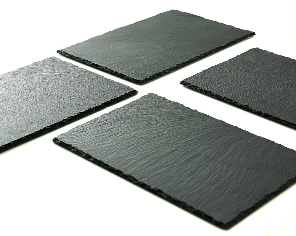 Price:$34.99 of 4 Pieces 12 x8 inch Black Slate Stone Platter Large Cheese Board Bulk Serving Tray for Entertaining Dining Placement : Home & Kitchen