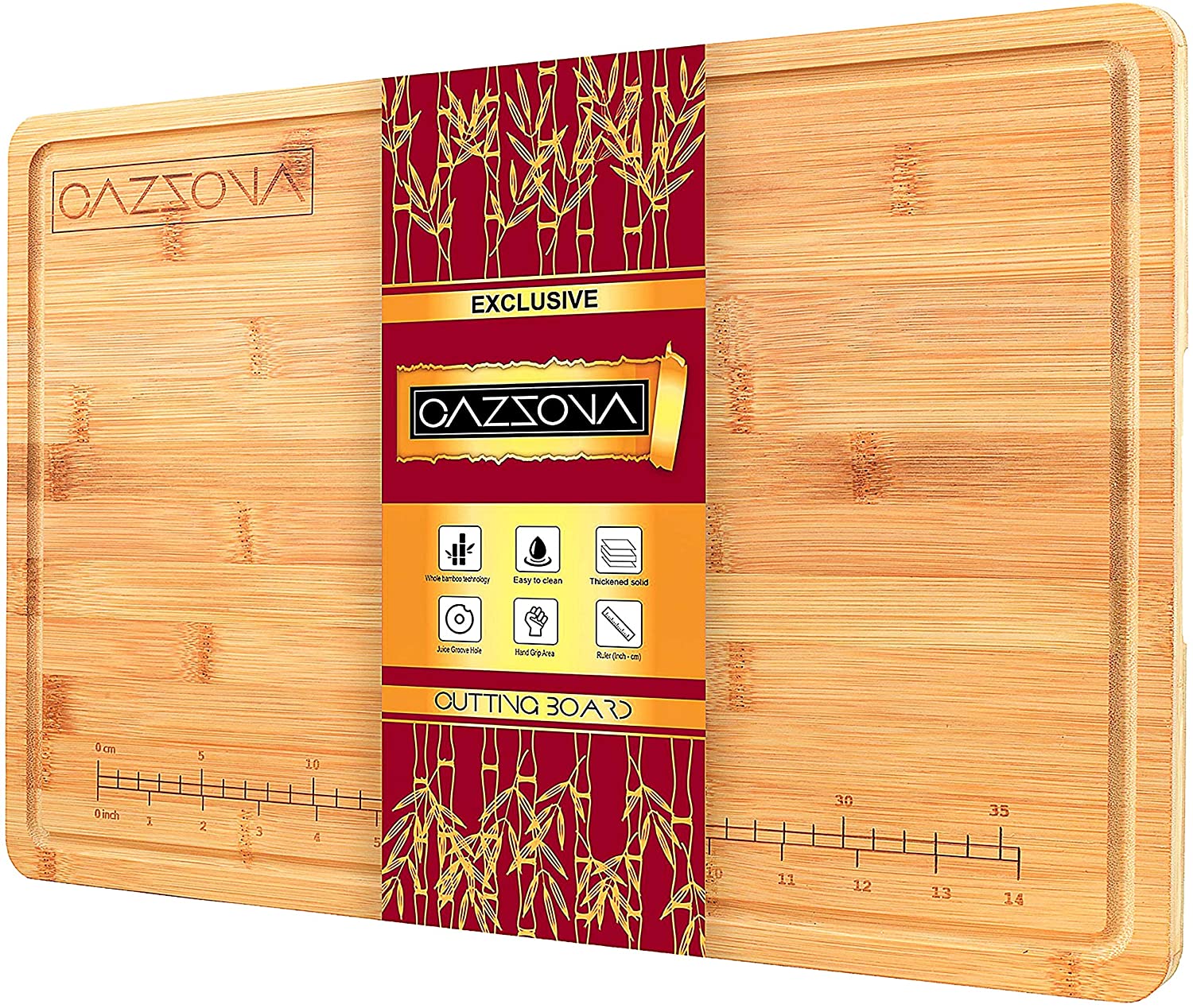 Price:$19.99 Bamboo Cutting Board EXTRA LARGE with RULER and Juice Groove - Kitchen Wood Butcher Block for Meat Vegetables and Cheese- Chopping- Charcuterie Board- Wooden Serving Tray w/ Handles: Home & Kitchen