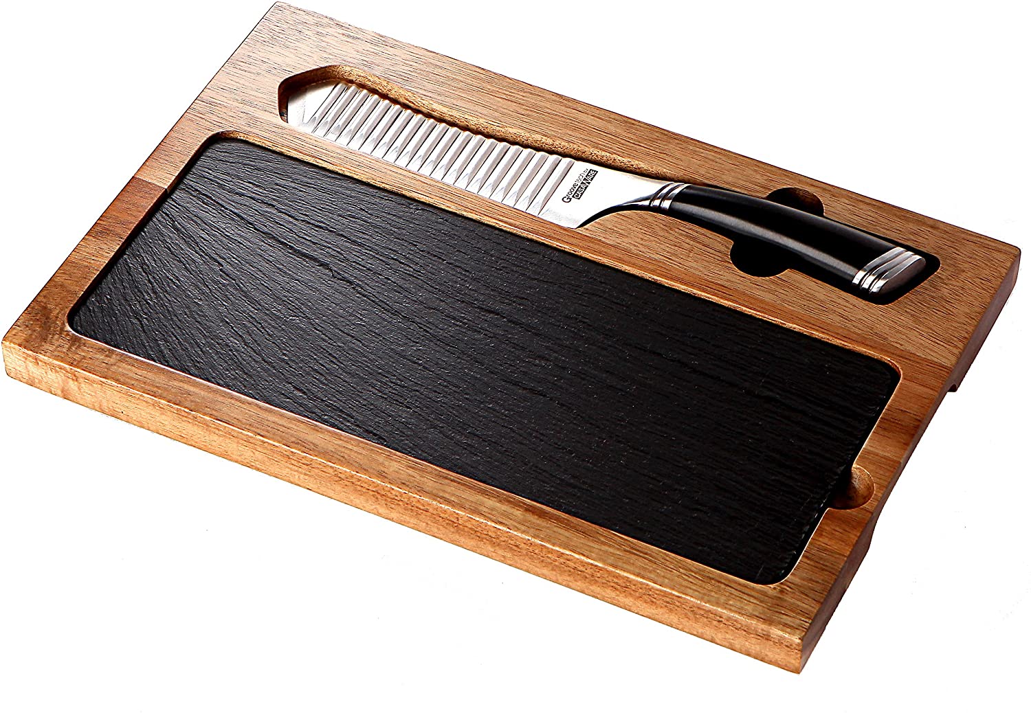 Price:$34.99 3-piece Cheese Board Set (5-Inch Cheese Knife, Acacia Wood Cutting Board, Slate Serving Board): Home & Kitchen