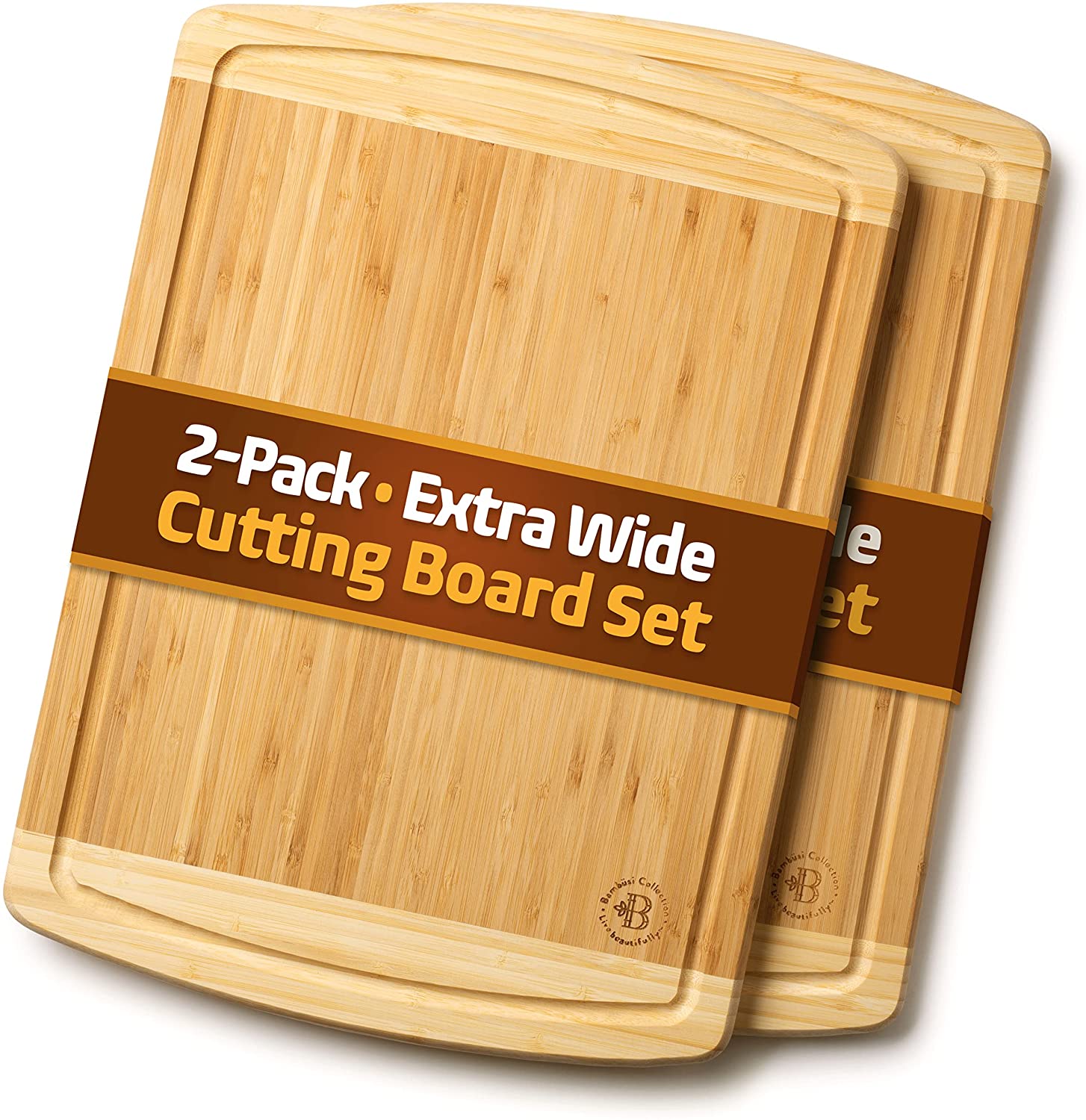Price:$29.99 Large Cutting Boards with Juice Groove - Set of 2 Bamboo Wood Meat Cutting Board, Kitchen Chopping Board for Vegetables, Fruit and Cheese - Charcuterie Serving Tray - XL 17.5 x 13 Inch: Home & Kitchen