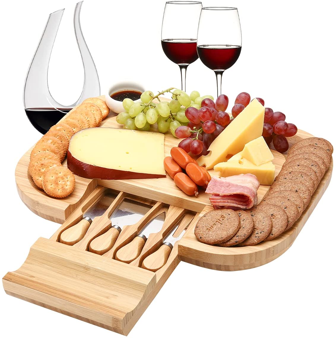 Price:$40.99 Bamboo Cheese Board Bread Board Tray Platter Charcuterie Platter Appetizer Food Meat Serving Tray with 4 Cutleries Gift for Christmas Wedding Birthday Anniversary Wedding Housewarming: Cheese Plates