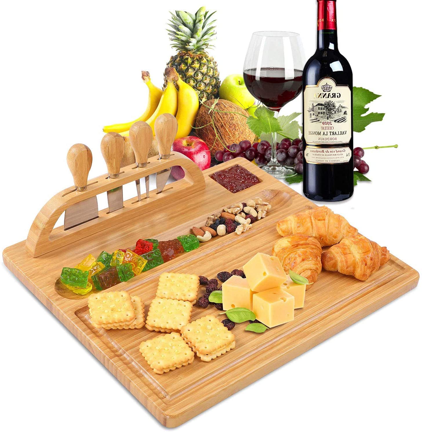 Price:$30.99 Bamboo Cheese Board Charcuterie Platter & Serving Tray with Knife Set, Distinctive Thanksgiving : Home & Kitchen