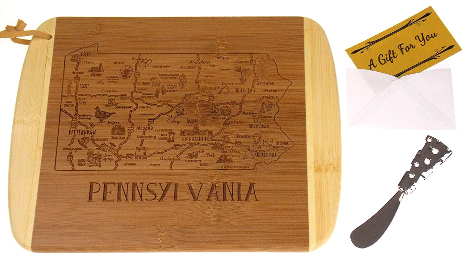 Price:$23.99 Slice Of Pennsylvania State Bamboo Serving & Cutting Board Bundled with Cheese Spreader with Cheese Handle: Home & Kitchen
