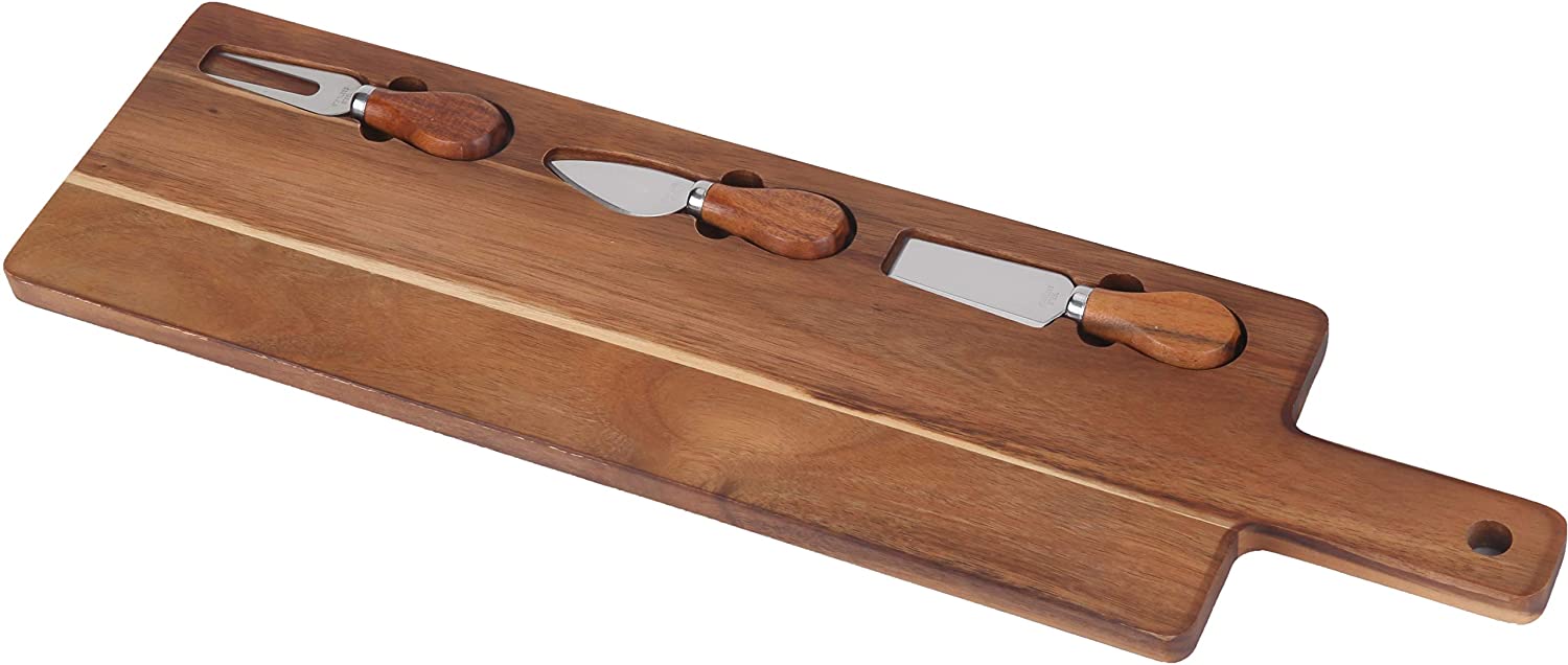 Price:$18.95 Wood Serving Tray, Charcuterie Platter Cheese Board with 3 Piece Stainless Steel Cheese Utensils with Wooden Handles - 22 Inch: Home & Kitchen