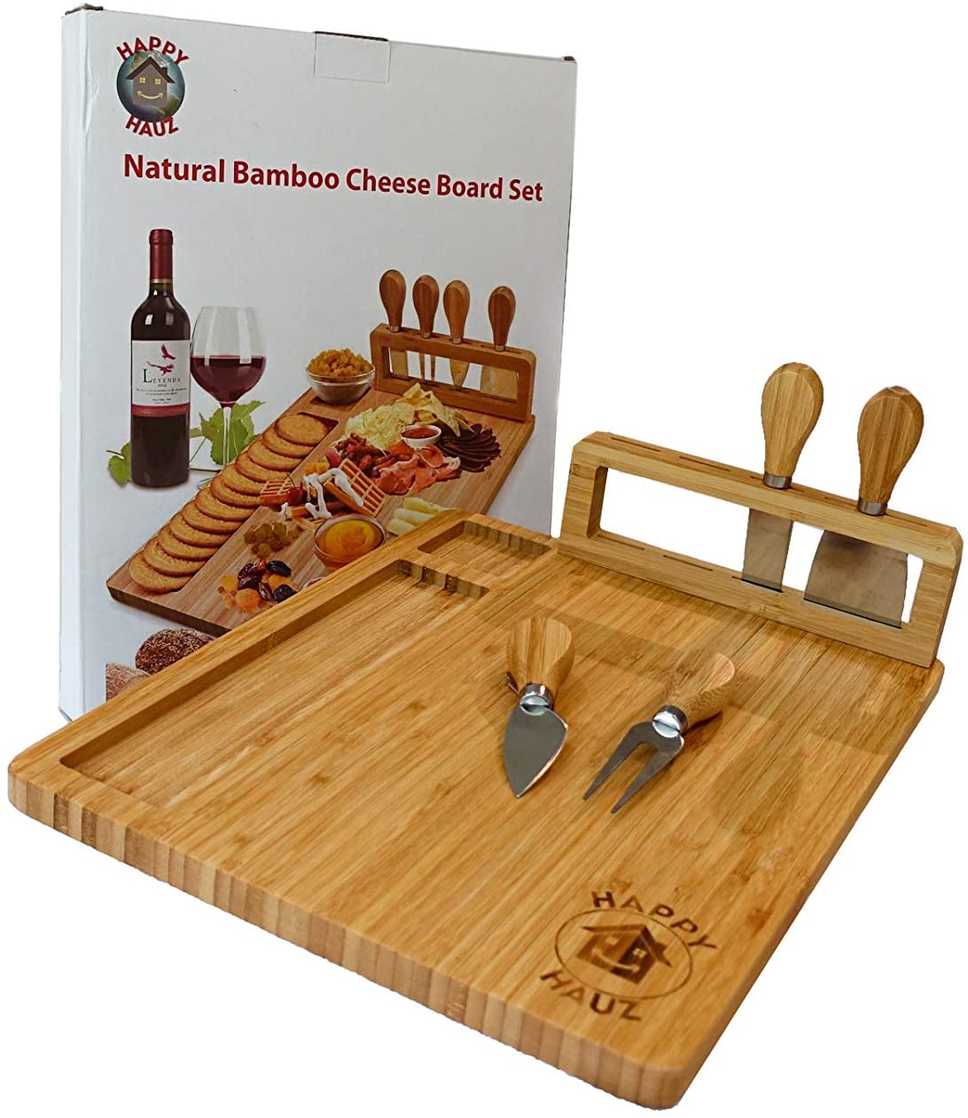 Price:$25.99 Cheese Board Set, Charcuterie Board and Serving Meat Platter with 4 Stainless Steel Cheese Knives, Cheese Tray, Best Gifts for Special Events Christmas Wedding Birthday (14''x11'') : Home & Kitchen