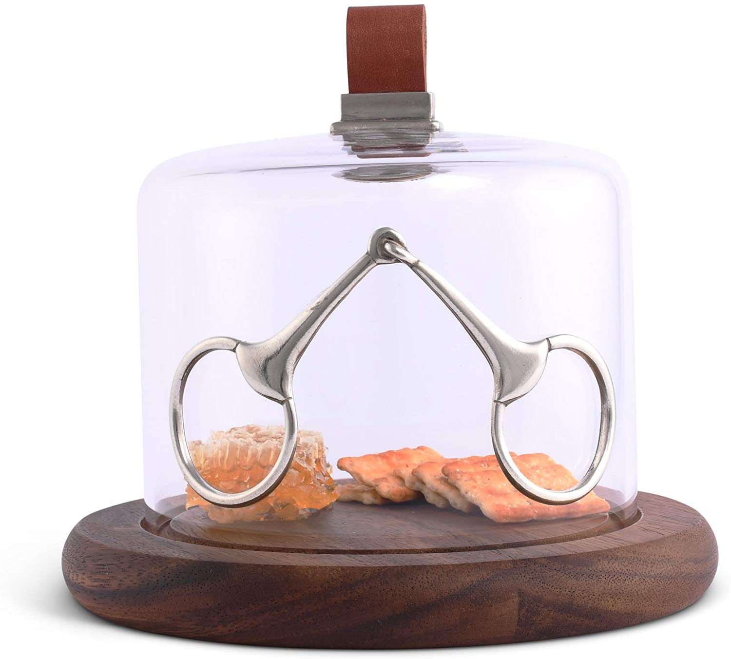 Price:$61.99 House Glass Covered Cheese Dome with Acacia Wood Board and Pewter Bit and Leather Handle 7 inch Diameter x 7 inch Tall: Home & Kitchen