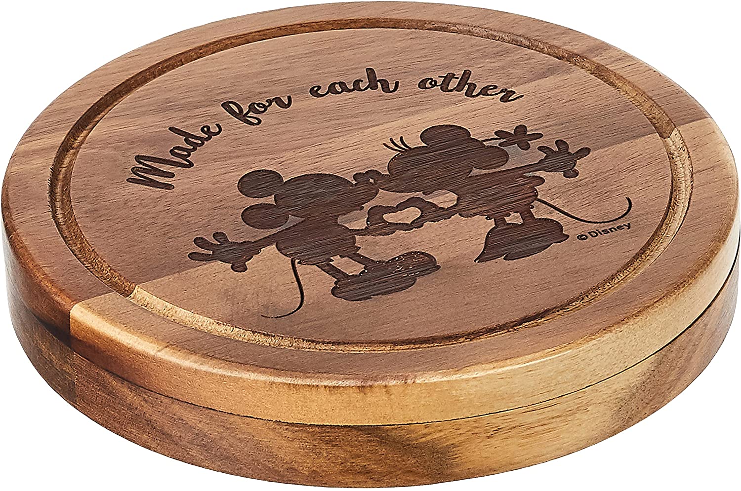 Price:$39.95 Classics Mickey and Minnie Mouse Brie Acacia Wood Cheese Board Set with Cheese Tools: Home & Kitchen