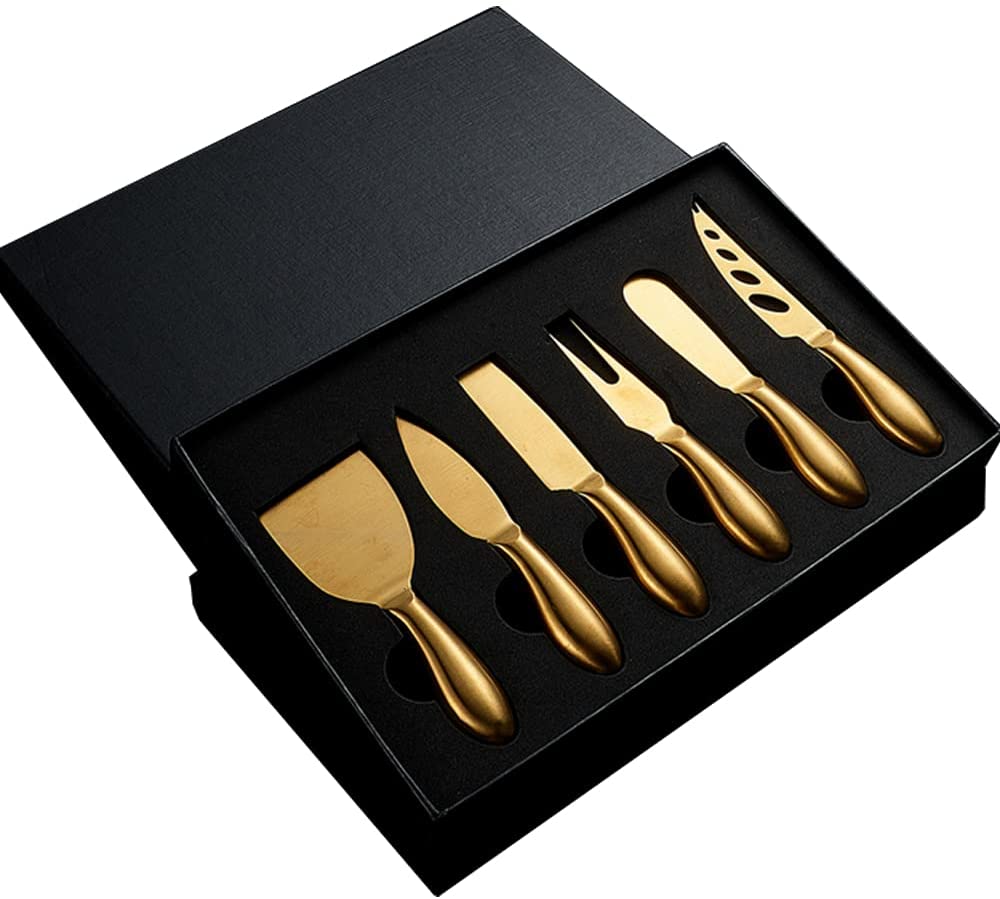 Price:$26.99 Cheese Knife Set 6 Piece, Stainless Steel Cheese Cutter , Cheese Spreader knife with Ergonomic Handle, Cheese Shaver and Fork for Holiday, Birthday, Wedding, Party: Home & Kitchen