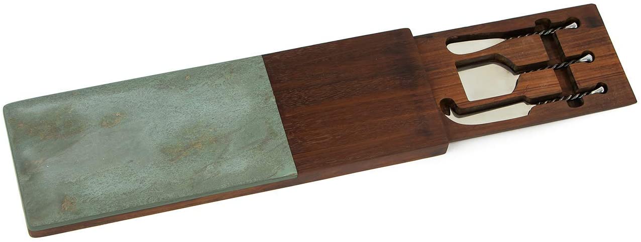 Price:$66.99 19" Marble & Acacia Wood Cheese, Meats & Serving Board Set Includes 3 Artisan Hammered Cheese Tools by Picnic Plus: Home & Kitchen