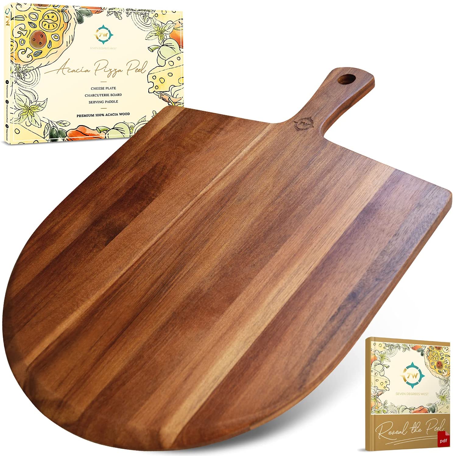 Price:$39.99 Pizza Board - Wooden Pizza Paddle - Acacia Pizza Peel - 17"x13" - Cheese Board - Charcuterie Board - Baking Spatula - Farmhouse Wall Decor - Bread Board - Great for Gifts - 7 Degrees West: Home & Kitchen