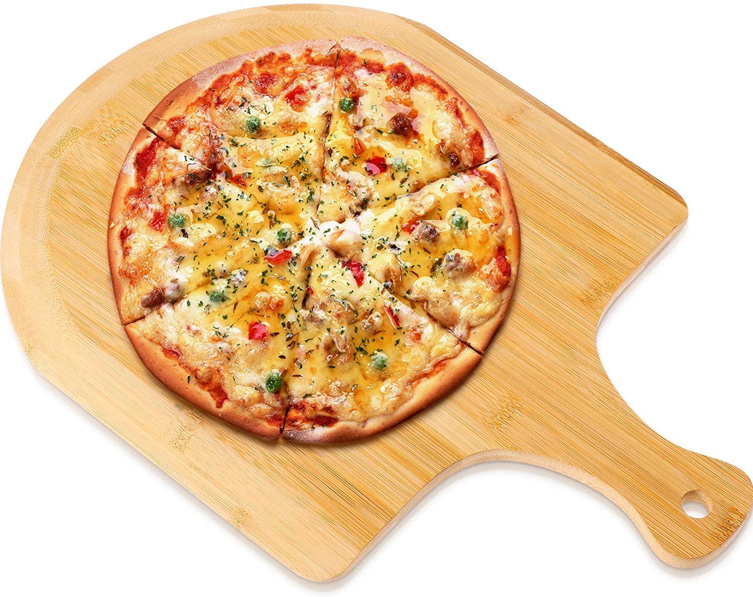 Price:$16.99 Bamboo Pizza Board 17 x 12 inch pizza peel Wooden Pizza Paddle Round Pizza Cutting Board Cheese Paddle Board for Pizza, Bread, Fruit, Vegetables, Cheese, Cake: Home & Kitchen