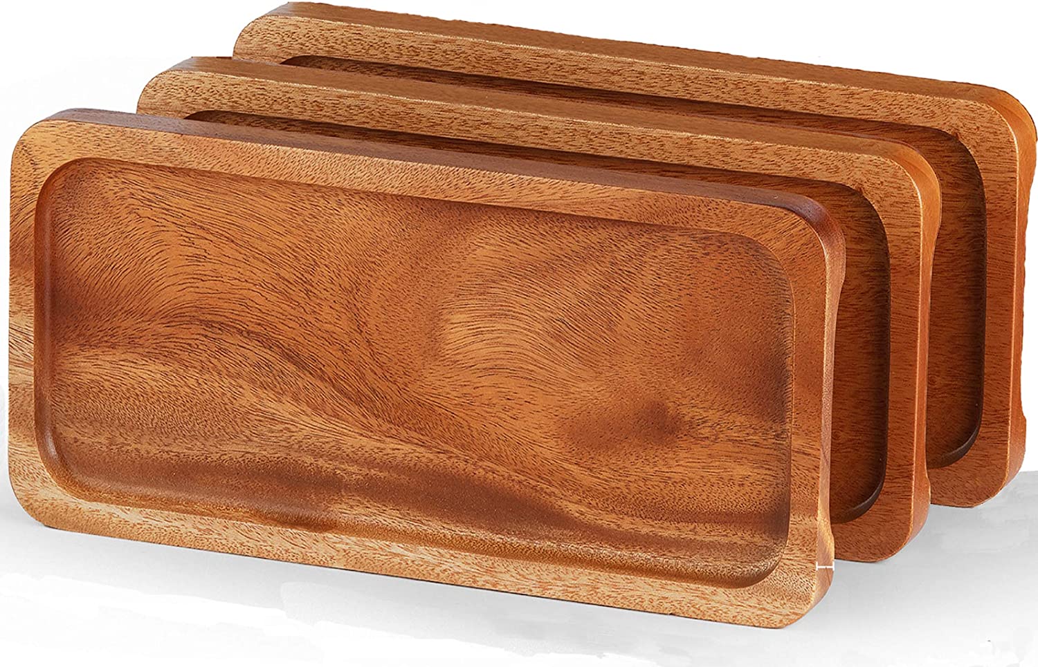 Price:$34.99 Solid Natural Wood Serving Trays and Platters (Set of 3, 14.5"x7") Highly Durable Dishwasher Safe, Perfect for Food Holder/BBQ/Avoid Sliding Spilling Food with Easy Carry Grooved Handle Design: Platters