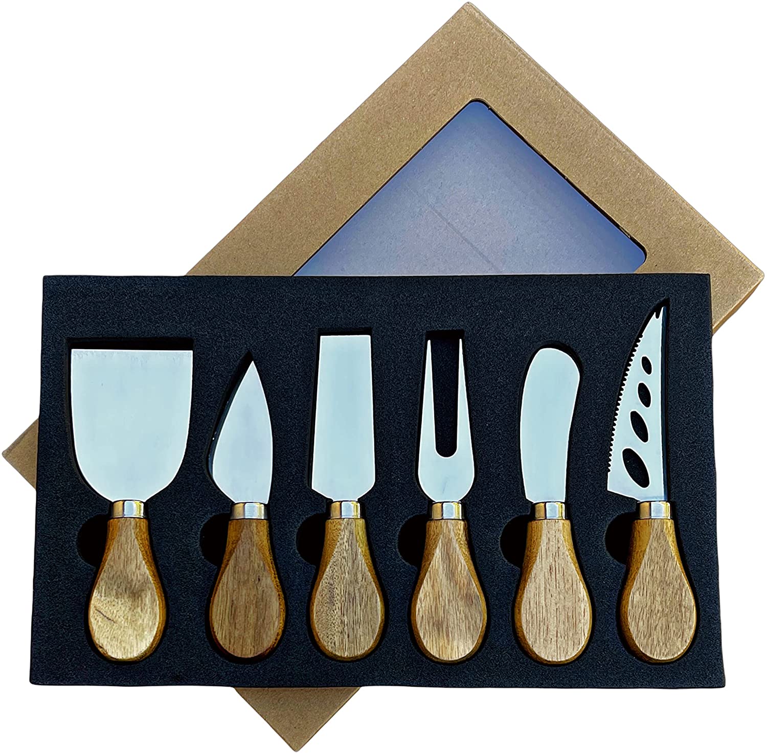 Price:$25.99 Knife, Stainless Steel 6 piece Knives Set, Acacia Wood Handle, Kitchen Tools Including Slicer, Utensil for Charcuterie, Gift for Birthday & Christmas, by Jademaz: Home & Kitchen