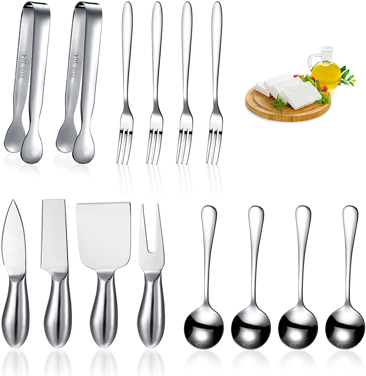 Price:$19.99 Pieces Spreader Knife Set Cheese Butter Spreader Knife Cheese Slicer Knife Stainless Steel Blade with Handles Mini Serving Tongs Spoons and Forks for Birthday Wedding (Stainless Steel Handle): Home & Kitchen