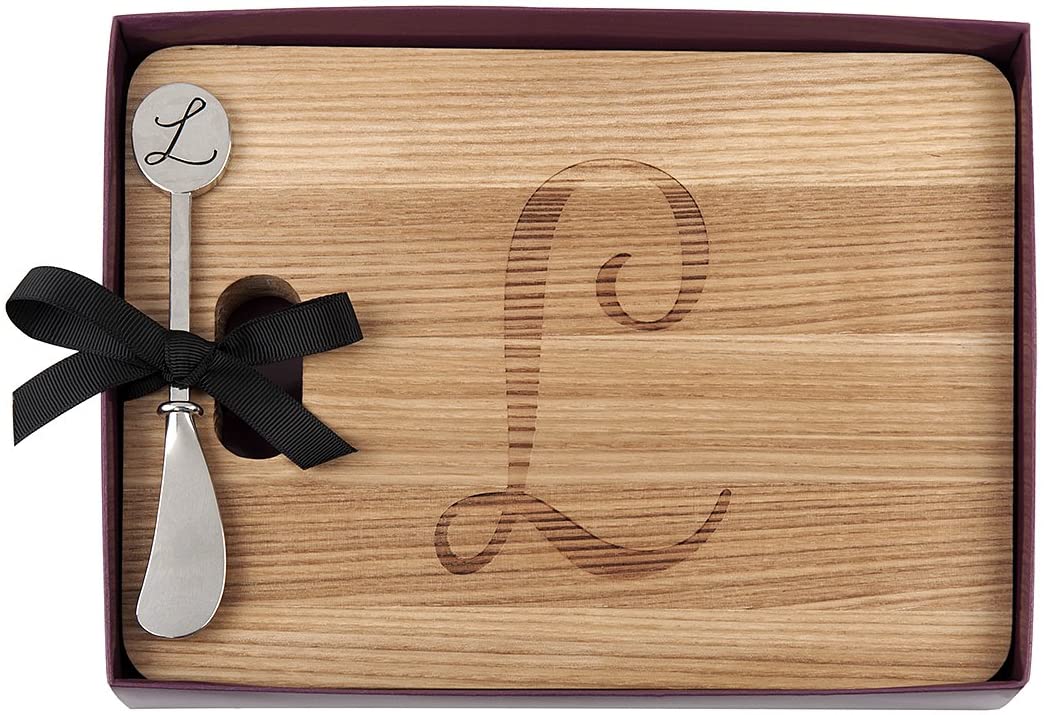 Price:$19.99 Natural Hardwood Fraxinus Mandshurica Foodsafe Cheese Board With Spreader, Initial L: Home & Kitchen