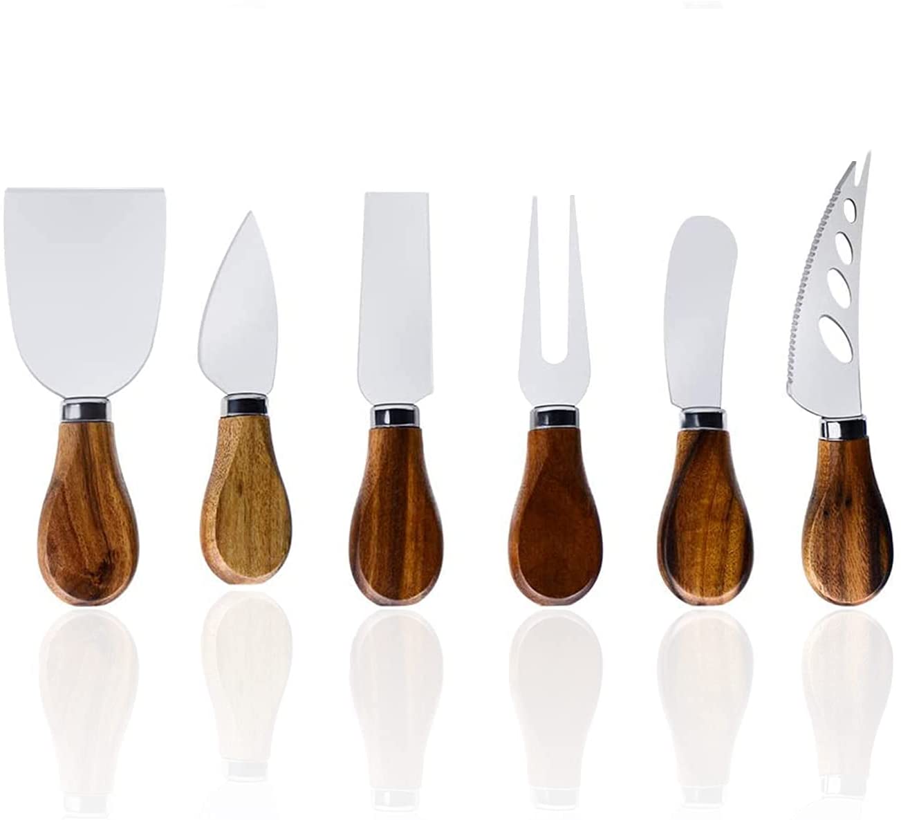 Price:$25.99 Cheese Knives Set, 6pcs Stainless Steel Cheese Cutter Series with Acacia Wood Handle, Premium Cheese Fork Spreading Knife for Charcuterie Boards Cutlery Collection set (Gift-Ready): Home & Kitchen