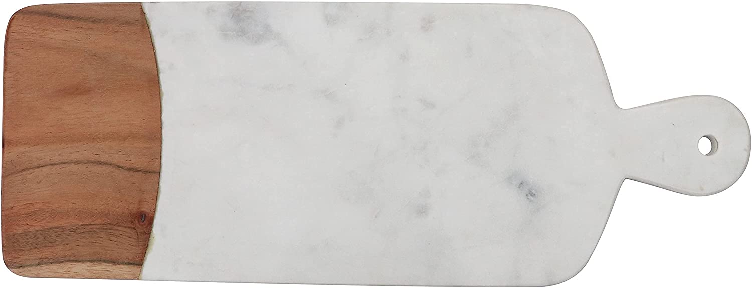 Price:$44.89 Natural Wooden And Marble Cutting Board Rectangle Shape Chopping Board With Handle Champagne White Marble Cheese Boards For Kitchen Accessories & Decor Gift For Cooking Lover Size Lx36 Wx15cm: Home & Kitchen