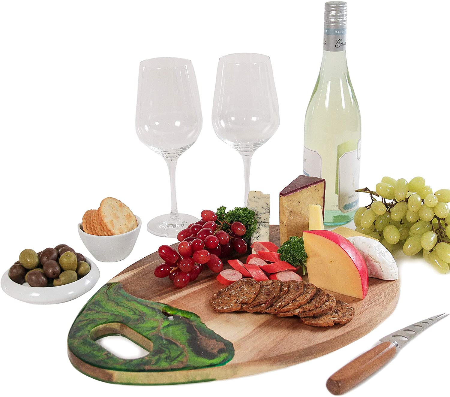 Price:$65.00 Cheese Board and Knife Set, Large Cutting Board,16" x 12", Charcuterie board, Handmade Forest Resin decorated Tear Drop shape… (Forest): Home & Kitchen
