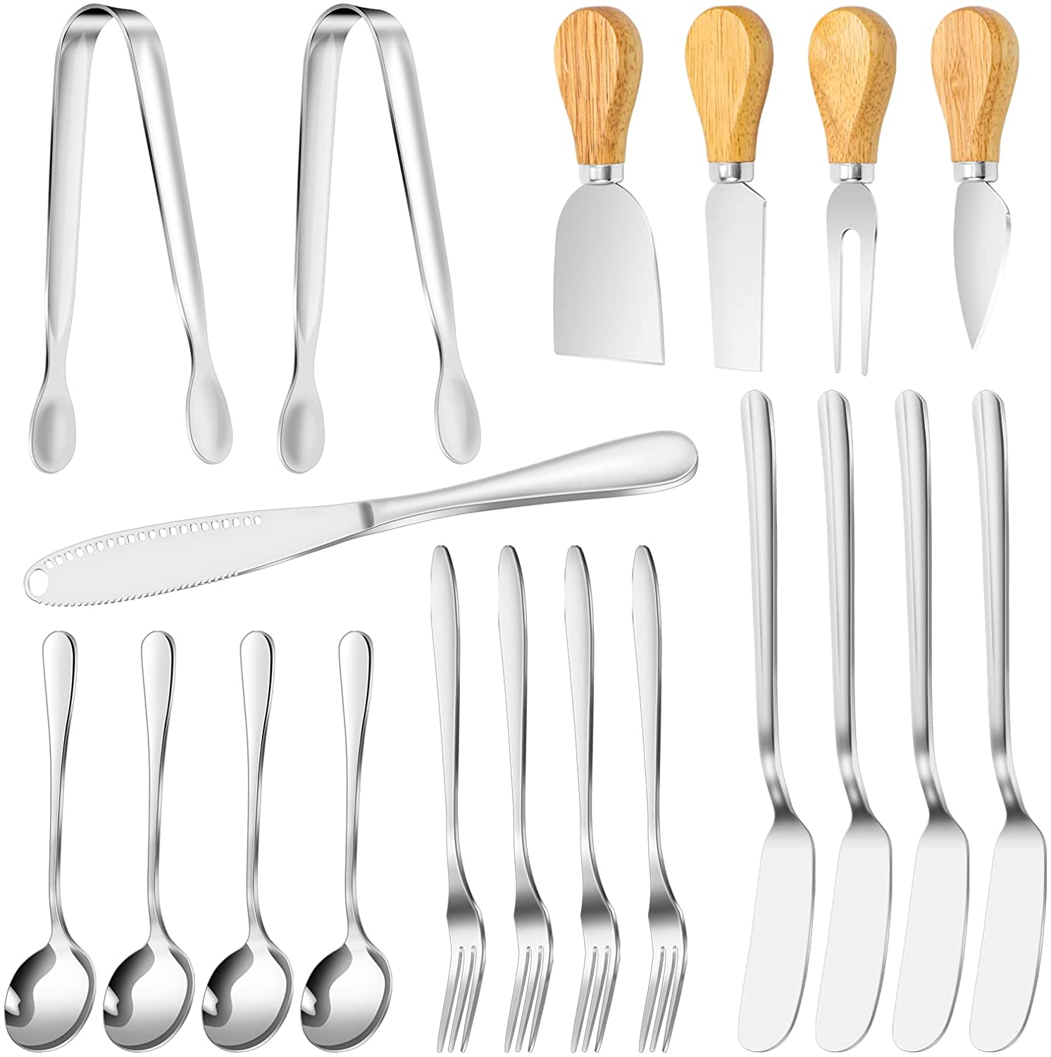Price:$19.59 19 Pcs Spreader Knife Set Cheese Butter Spreader Knives Cheese Slicer Knife Stainless Steel Cheese Spatula Set with Wooden Handles Mini Serving Tongs Spoons and Forks for Butter and Pastry: Home & Kitchen