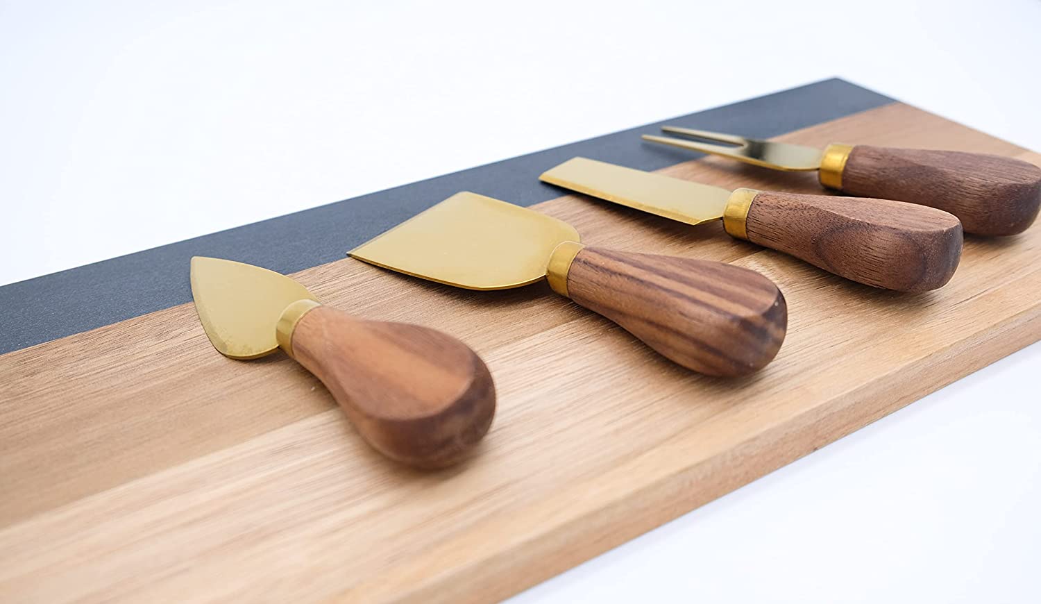 Price:$49.99 and Slate Cheeseboard with Black Walnut Gold Cheese Knife Set: Cheese Plates