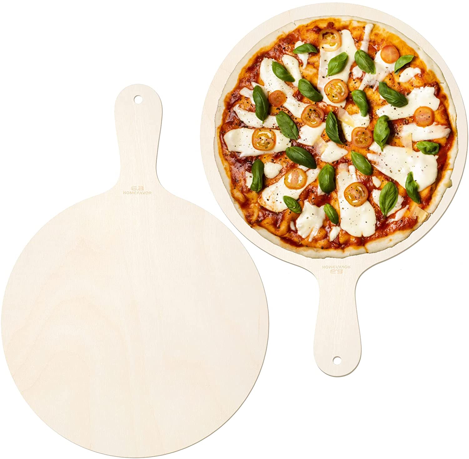 Price:$14.99 HOMEFAVOR Set of 2 Wood Pizza Peel, 12” Cutting Board, Cheese Board, Bread and Crackers Platter for Serving and Food Prepare with Handle for Baking Homemade Pizza : Home & Kitchen