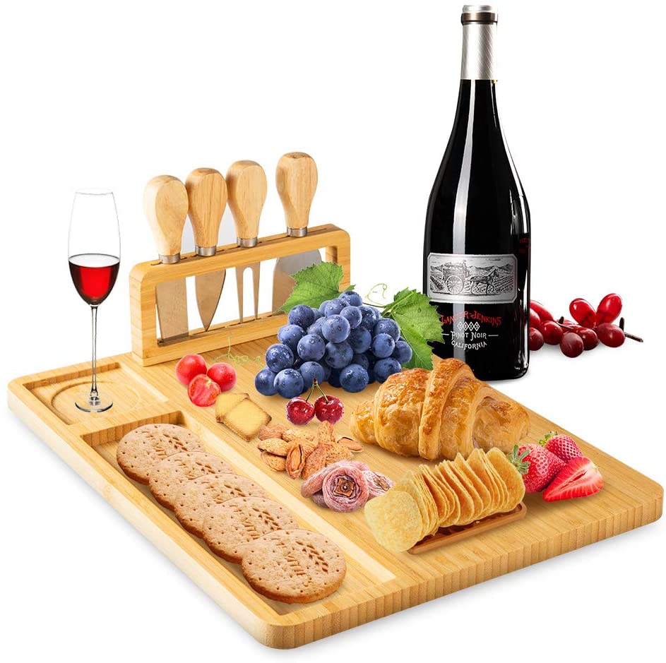 Price:$29.99 Cheese Board with 4 Knife Set, One Fire Charcuterie Boards, Wood Cutting Board for Kitchen, Meat Charcuterie Platter Serving Tray, Gift Idea for Birthday, Wedding Registry, Housewarming: Home & Kitchen