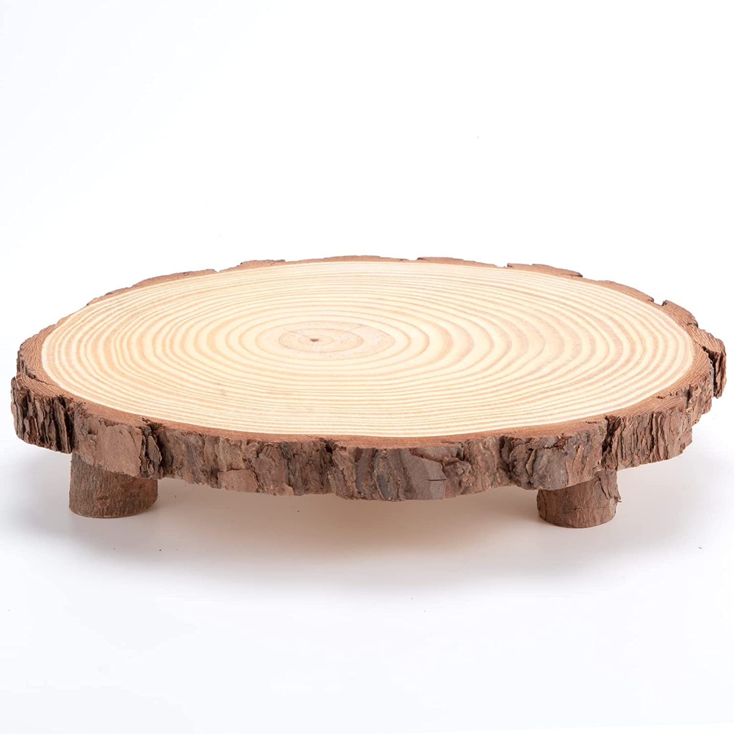Price:$26.99 11-12 Inch Wood Cake Stand Round Wood Slice with Legs, Large Wood Slice Rustic for Table Centerpiece, Wedding Cake and Cheese Board : Home & Kitchen