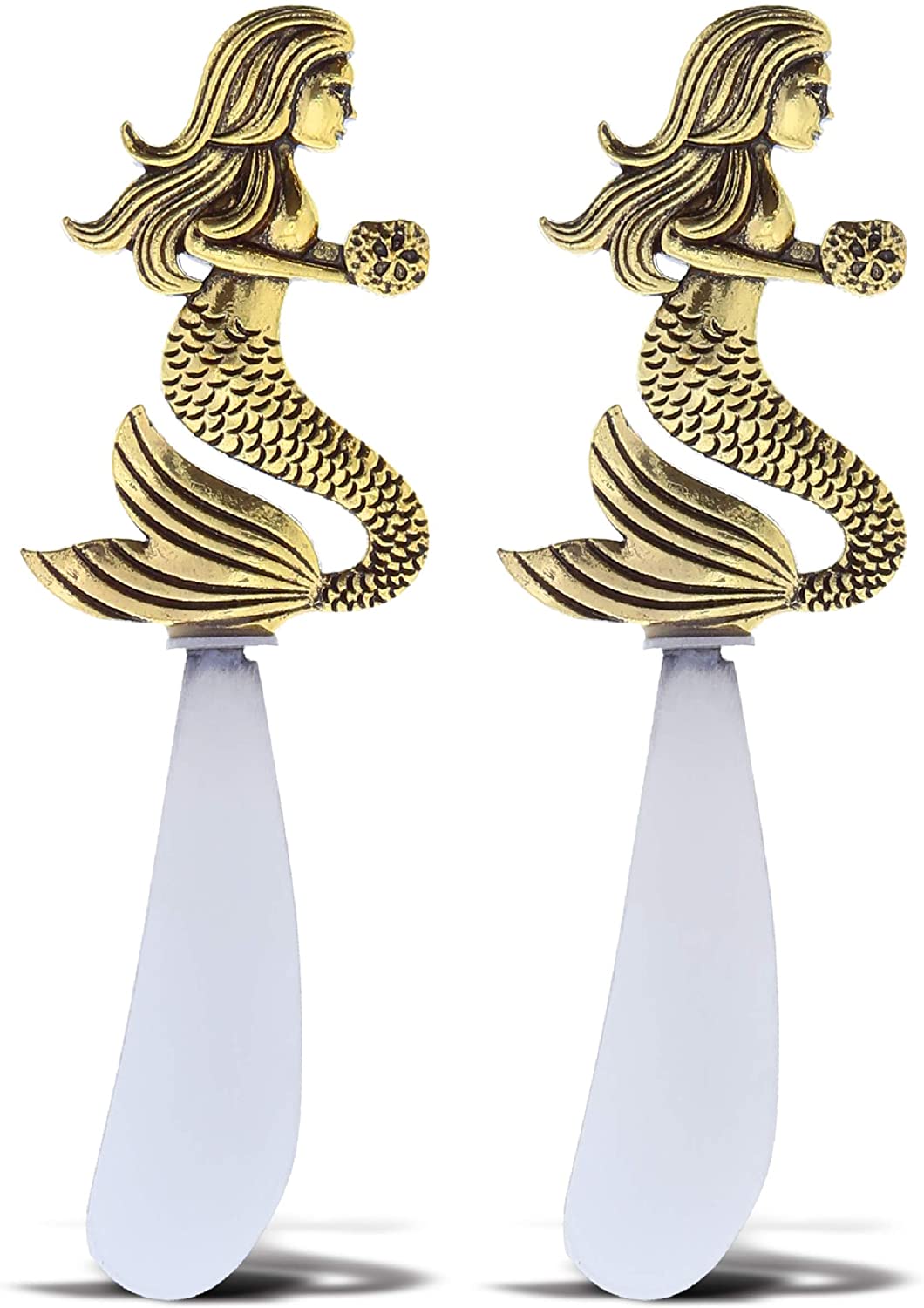 Price:$15.49 Gold Stainless Steel Dip & Cheese Spreader, Condiment & Butter Spreader Utensils For Appetizer Spread on Party Charcuterie Board, Metal Cheese Spreaders Kitchen Set of 2-4.75" - Mermaid: Home & Kitchen