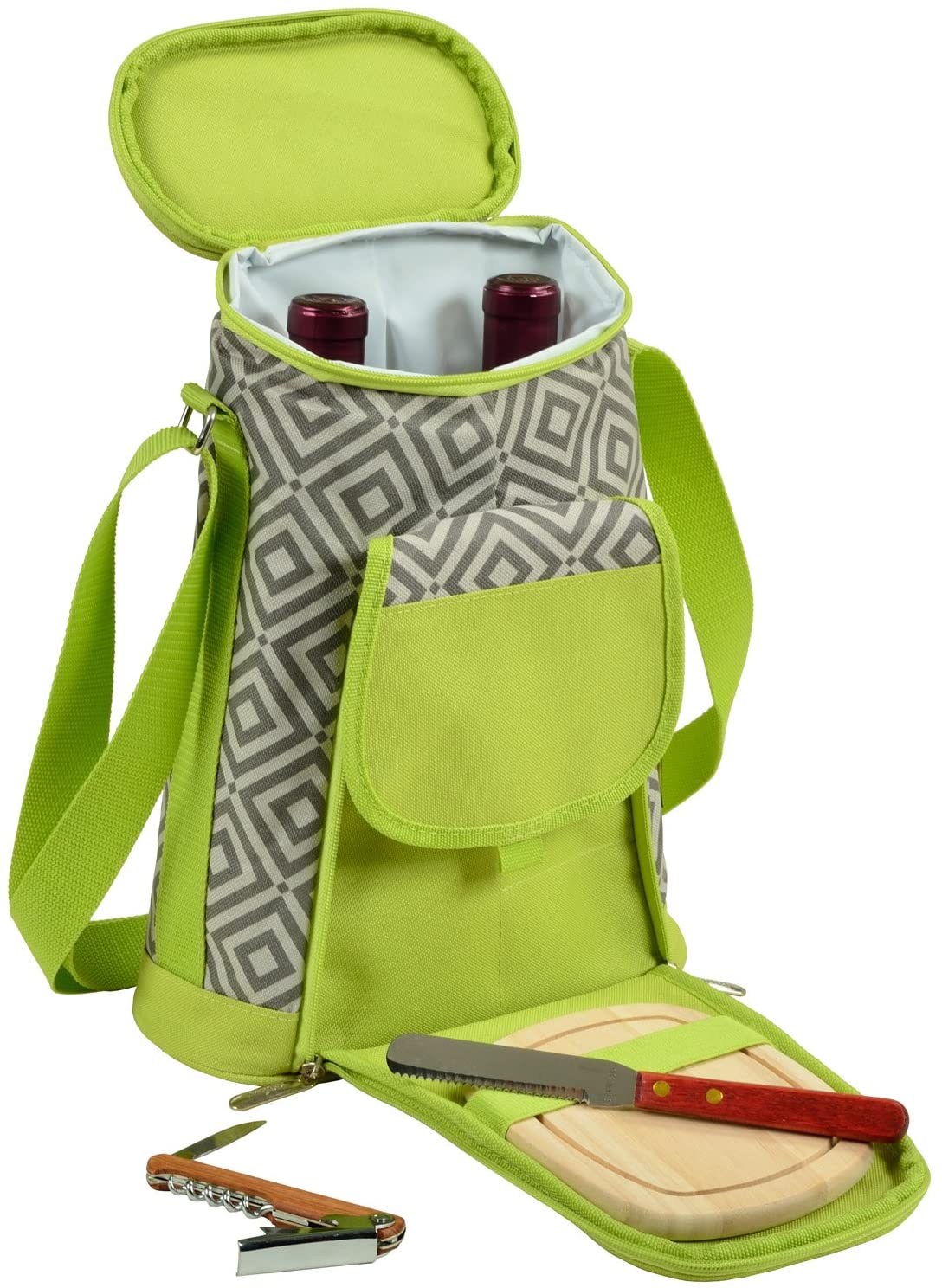 Price:$22.36 at Ascot Stylish 2 Bottle Insulated Wine Tote Bag With Cheese Board, Granite Grey/Green: Bar Tools & Drinkware