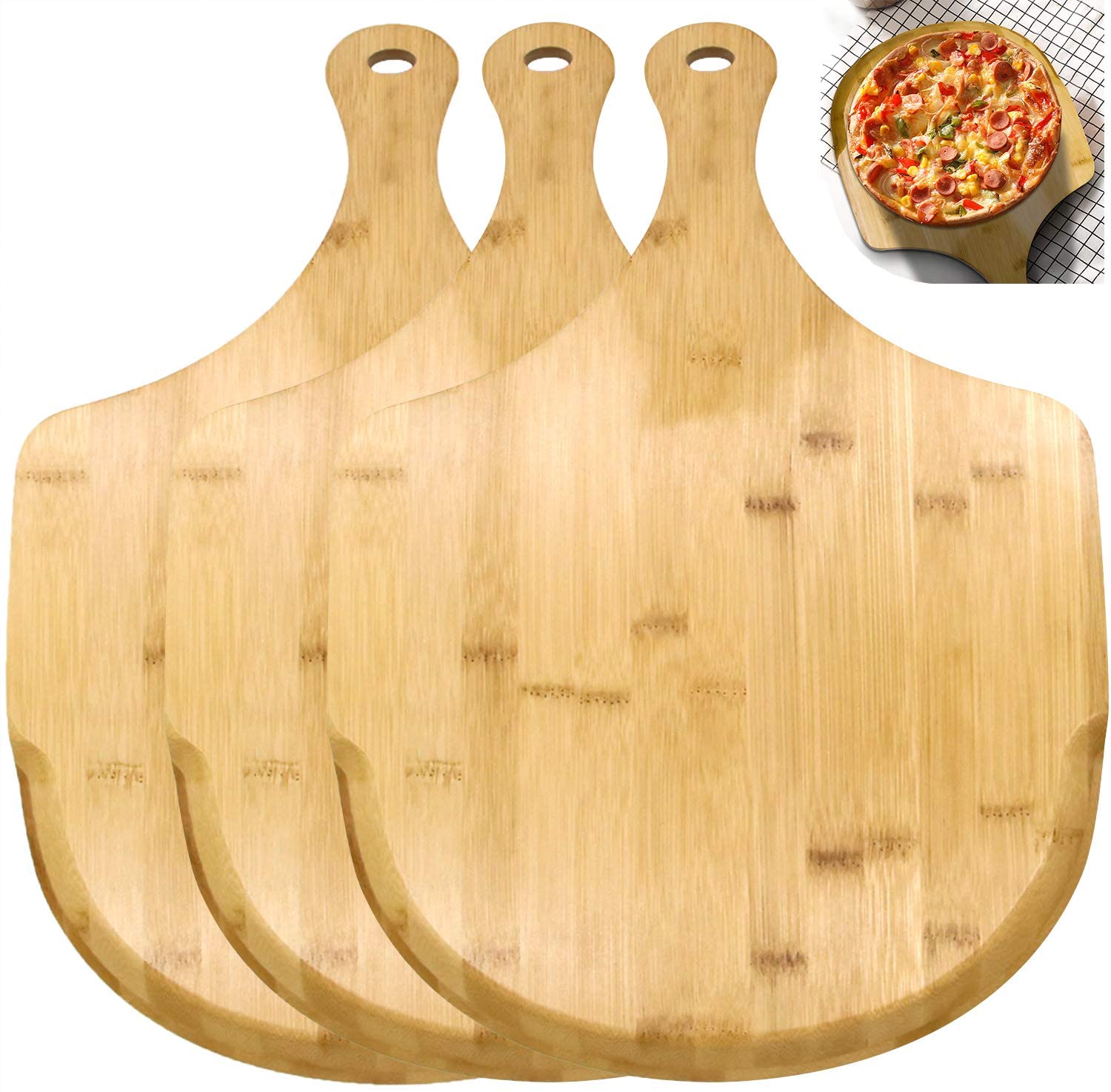 Price:$38.99 3 PCS 17 x 12 Inch Bamboo Pizza Peel, Pizza Board with Handle, Bamboo Cutting Board for Homemade Pizza Cheese Fruits Cake: Home & Kitchen
