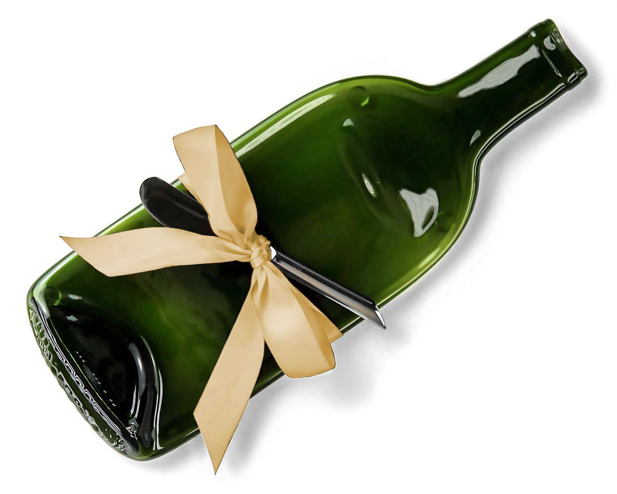 Price:$32.95 Recycled Wine Bottle Cheese Tray with Cheese Spreader and Gold Ribbon, Serving Tray for Wine Lover : Handmade Products