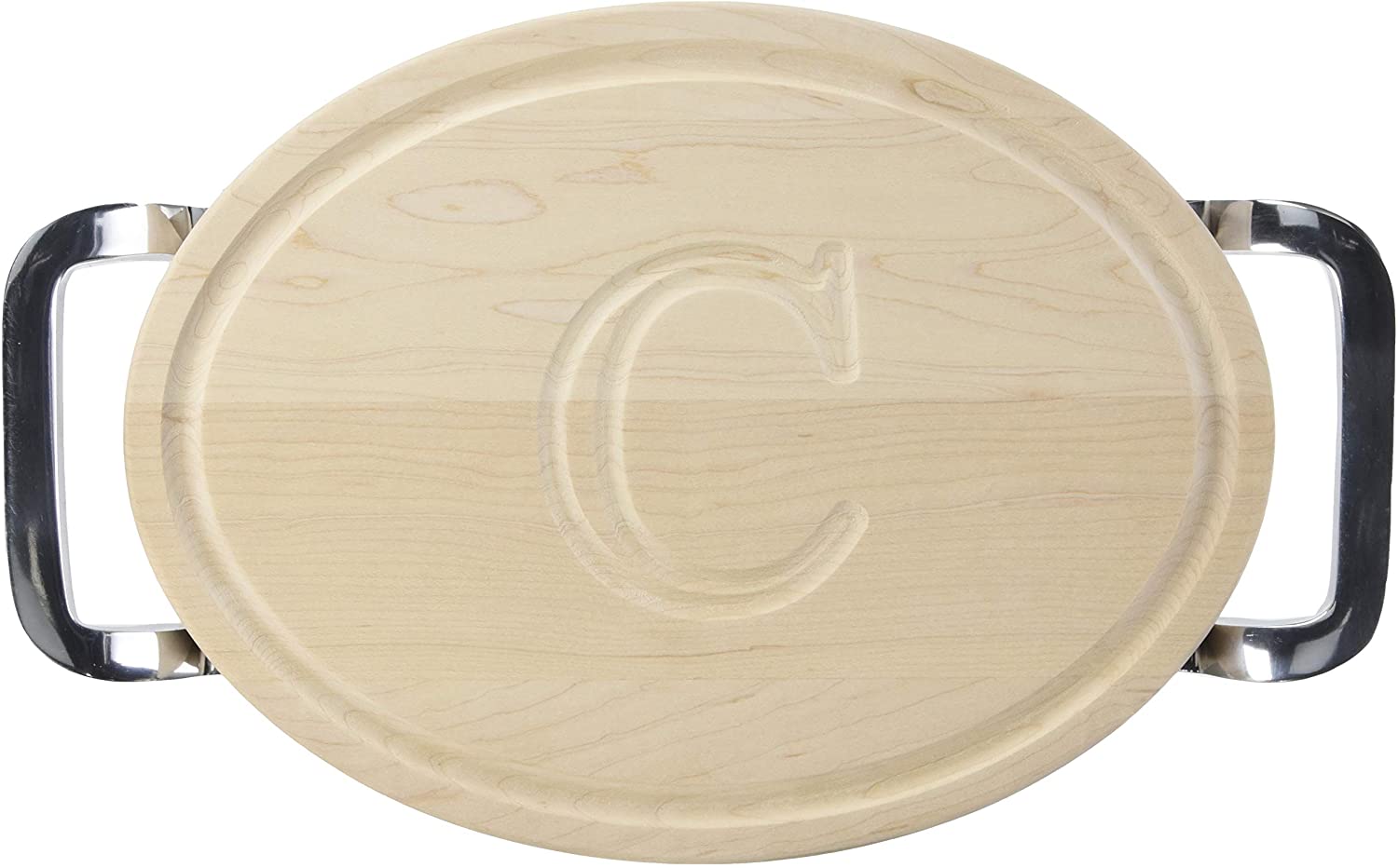 Price:$44.37 Boards Oval Bar/Cheese Board with Square Polished Aluminum Handle, 9-Inch by 12-Inch by 0.75-Inch, Monogrammed "C", Maple: Bar Cutting Boards: Home & Kitchen