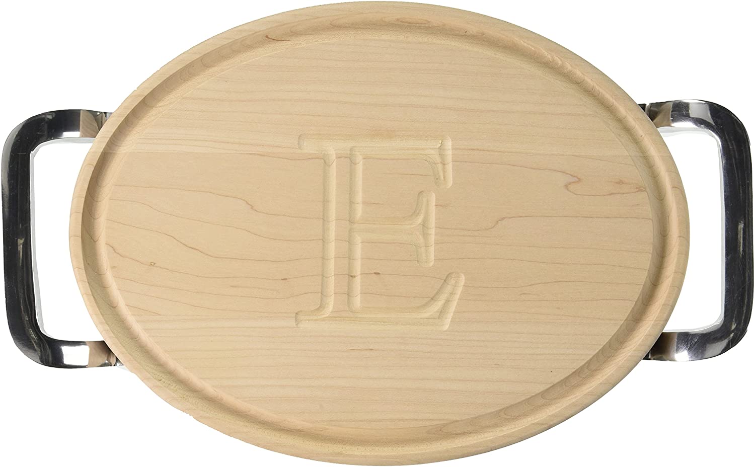 Price:$44.80 Boards Oval Bar/Cheese Board with Square Polished Aluminum Handle, 9-Inch by 12-Inch by 0.75-Inch, Monogrammed "E", Maple: Bar Cutting Boards: Home & Kitchen