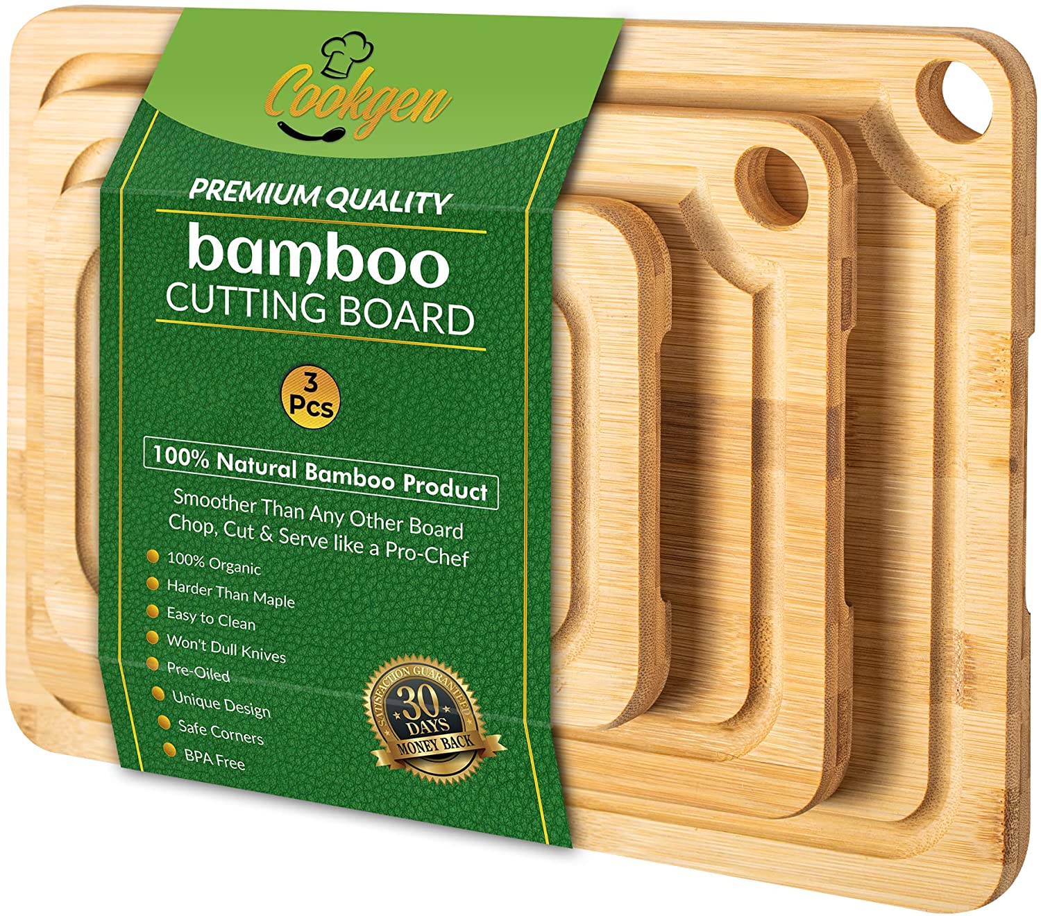Price:$24.99 Bamboo Cutting Board Set of 3 with Juice Groove, Pre-Oiled, Large built-in Handles, Wooden Cutting Boards for Kitchen, Cutting Boards in 3 optimal sizes Large, Medium & Small: Home & Kitchen