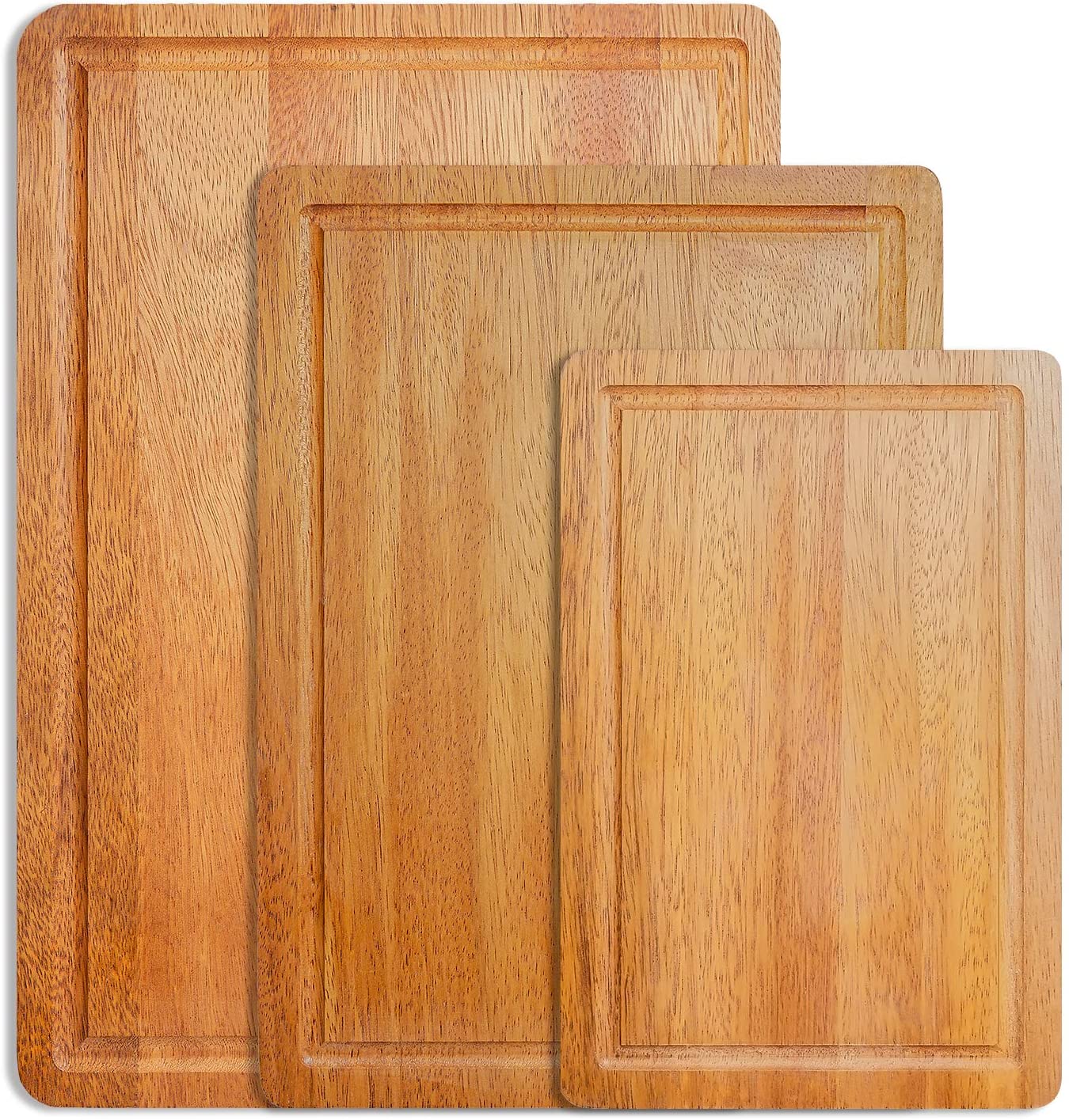 Price:$31.99 Wooden Cutting Board Set of 3 with Deep Juice Grip Grooves Extra Large Kitchen Chopping Board for Meat (Butcher Block) Bread Vegetables Cheese Fruits Thick Wooden Charcuterie Serving Board Tray: Home & Kitchen