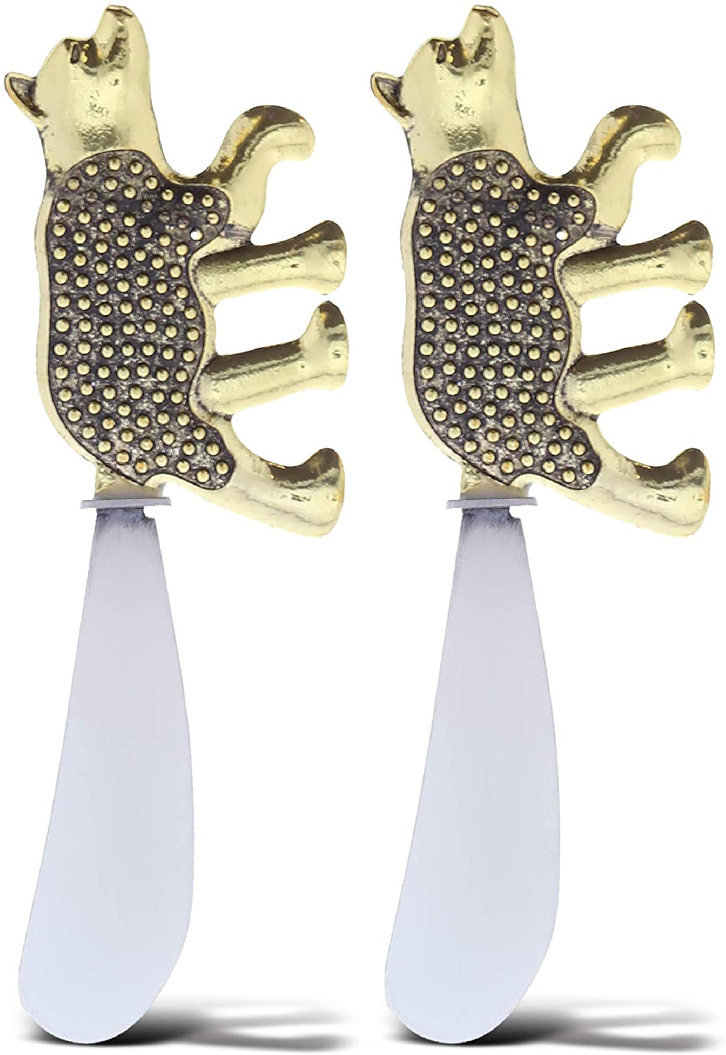 Price:$15.49 Gold Stainless Steel Dip & Cheese Spreader, Condiment & Butter Spreader Utensils For Appetizer Spread on Party Charcuterie Board, Metal Cheese Spreaders Kitchen Set of 2-4.75" -Black Bear: Home & Kitchen