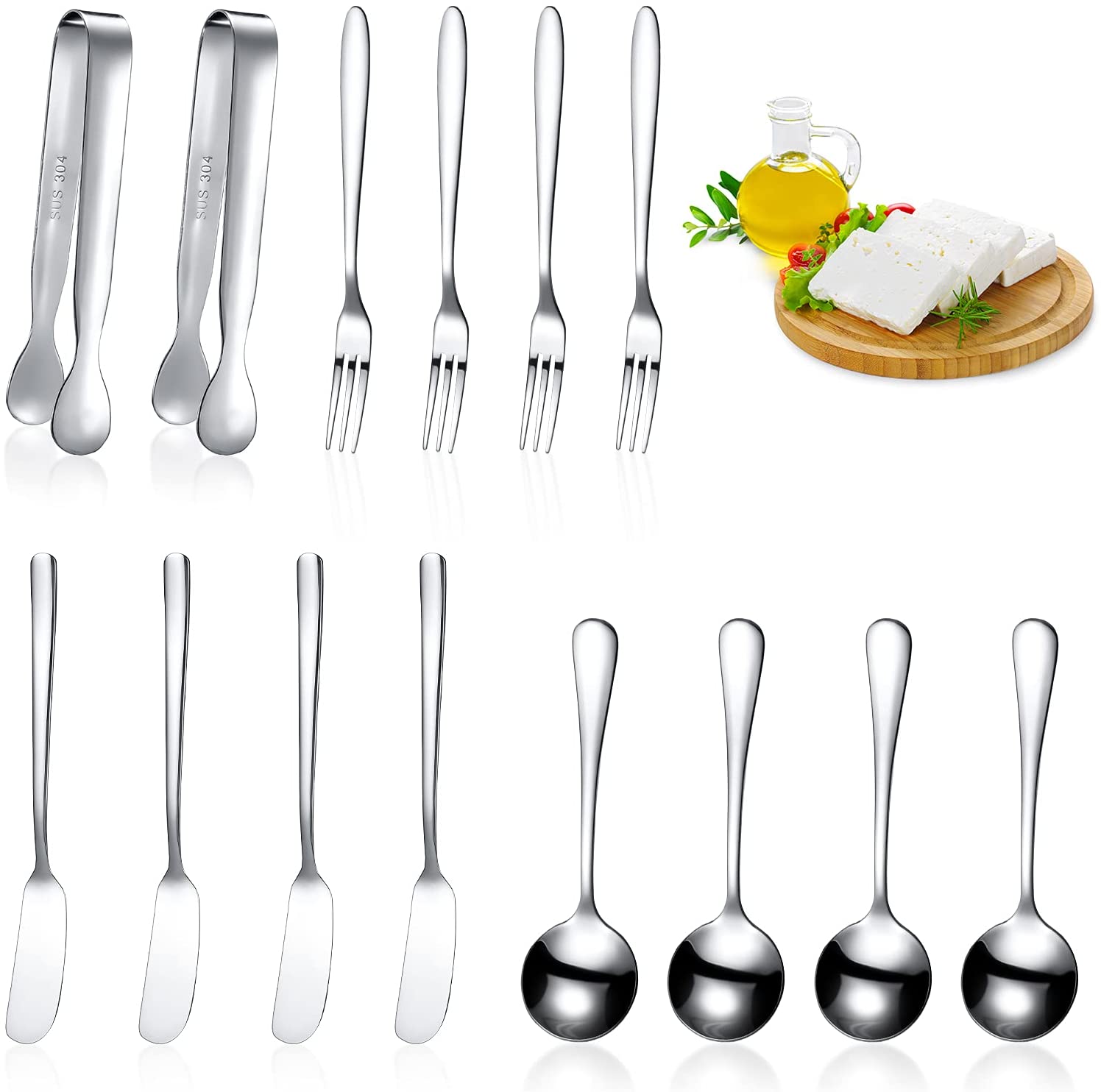 Price:$15.99 Pieces Cheese Butter Jam Spreader Knives Set Stainless Steel Cheese Slicer Butter Spreader Knives with Handles Mini Serving Tongs Spoons and Forks for Butter Jam Pastry Making (Silver): Home & Kitchen