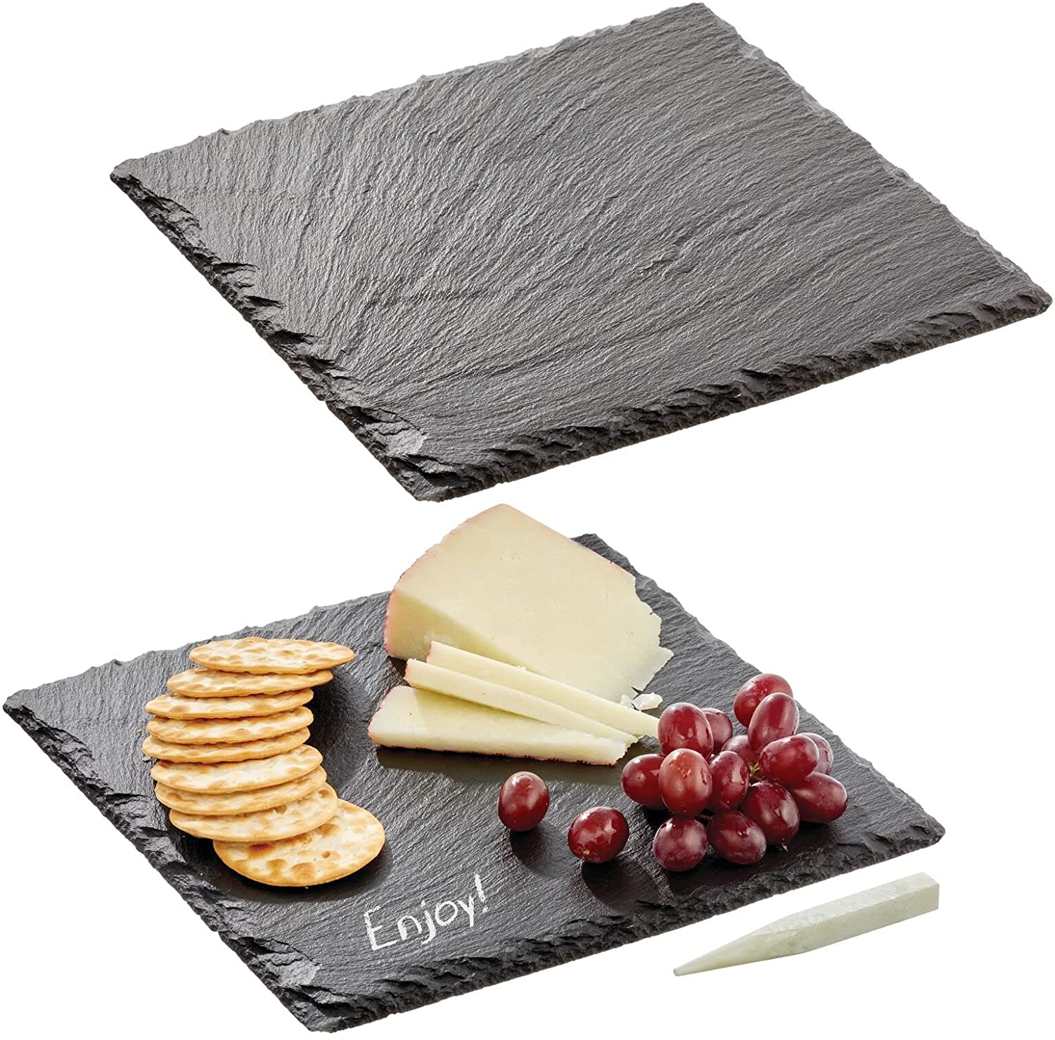 Price:$26.99 Slate Stone Gourmet Chalkboard Serving Platter, Cheese Board, Charcuterie Tray with Natural Edge and Chalk Pencil for Cheese, Meats, Appetizers, Dried Fruits, and Food - 2 Pack - Black: Cheese Plates