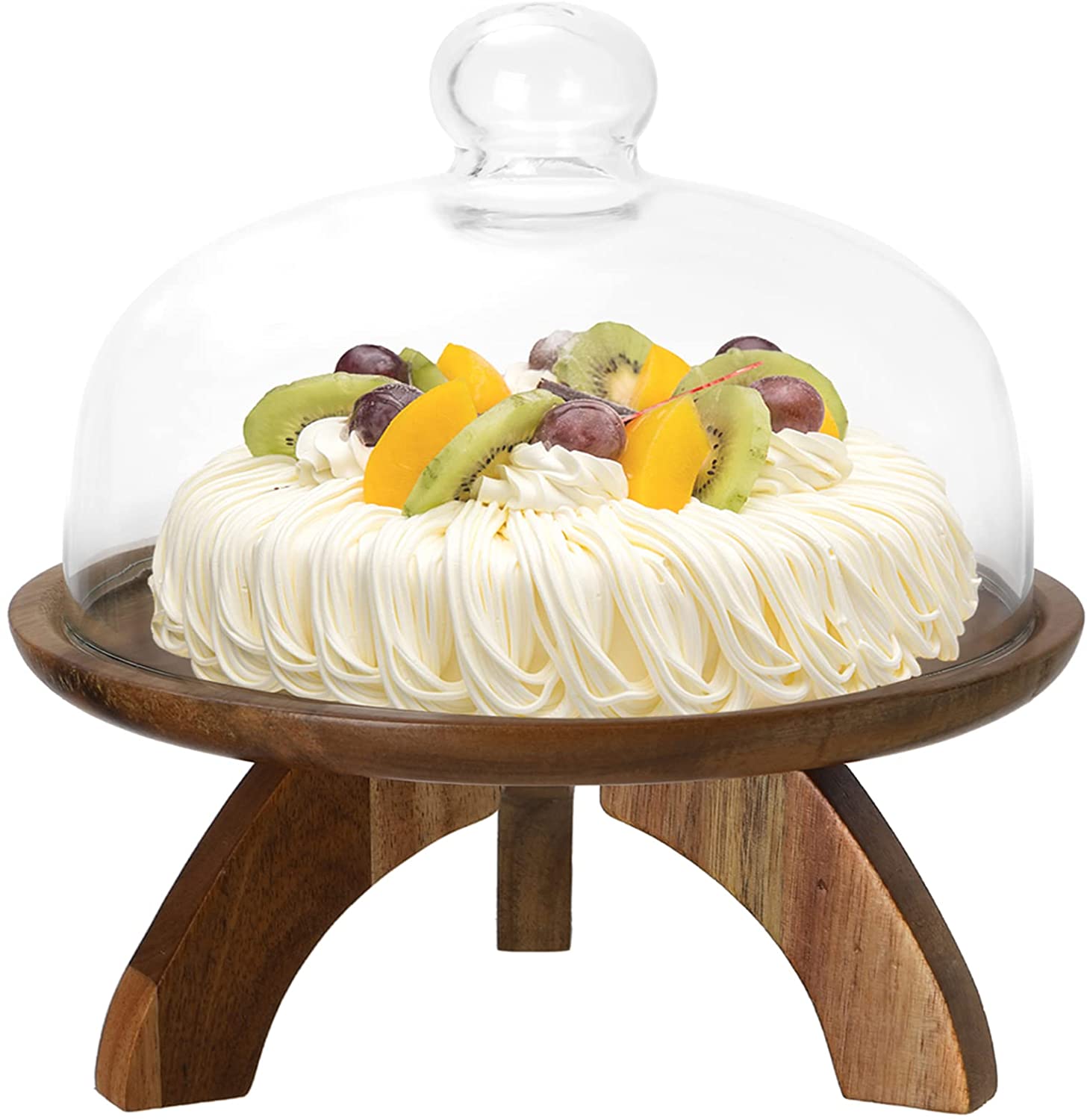 Price:$67.99 Acacia Wood Cake Stand, Cake Plate Server Tray with Glass Dome, Cheese Board, Covered Platter, Serving Tray for Cupcake, Pie, Appetizer, Wedding Party Dinner Holiday Treats, 4-in-1 Cake Stand : Home & Kitchen