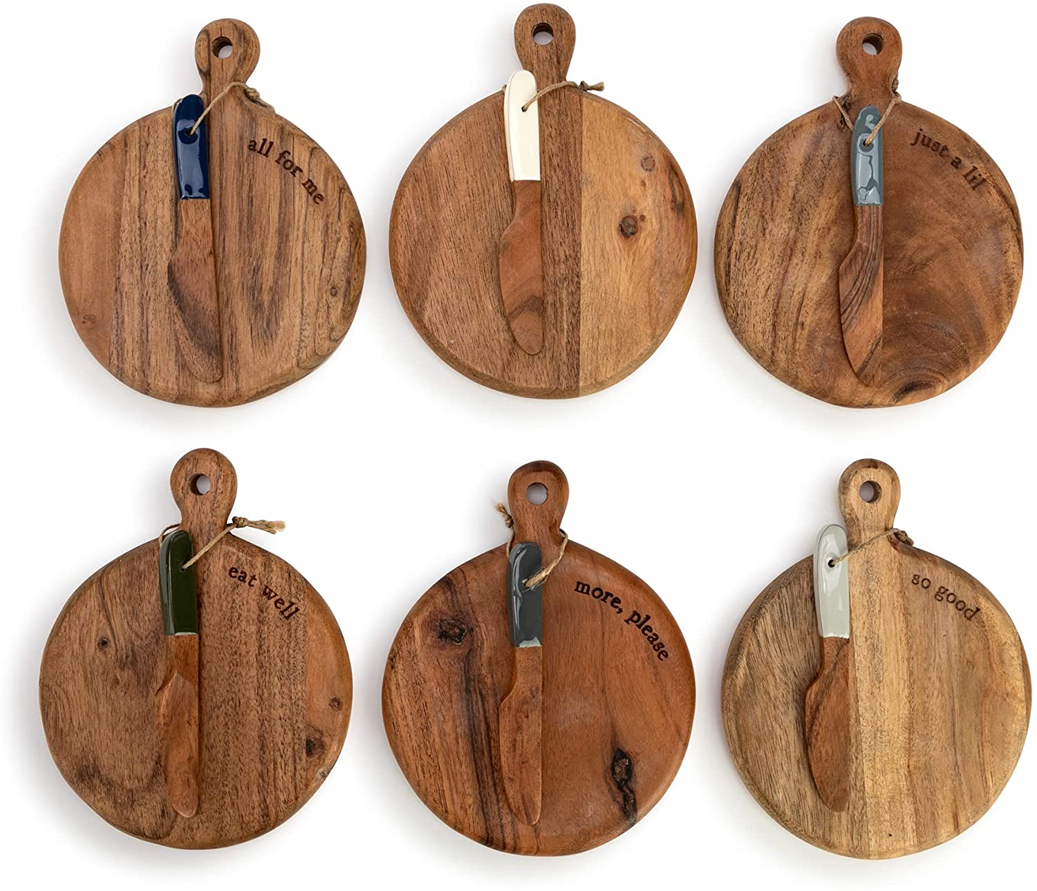 Price:$95.21 6 x 5 Inch Acacia Wooden Serving Board with Cheese Spreader Knife Set of 6: Home & Kitchen