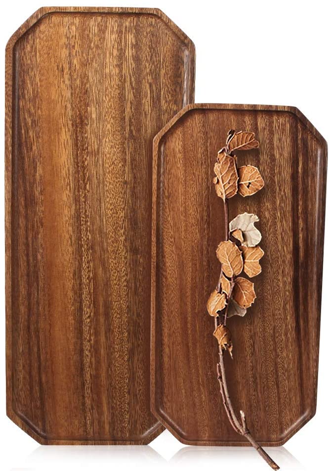 Price:$28.98 of 2 Acacia Wooden Rectangular Serving Tray 16" and 12" Long Rectangle Dessert Appetizer Plates Salad Plates for Fruit Cookie Platter Bread Vegetable Trays Food Dish Serving Charcuterie Boards: Platters